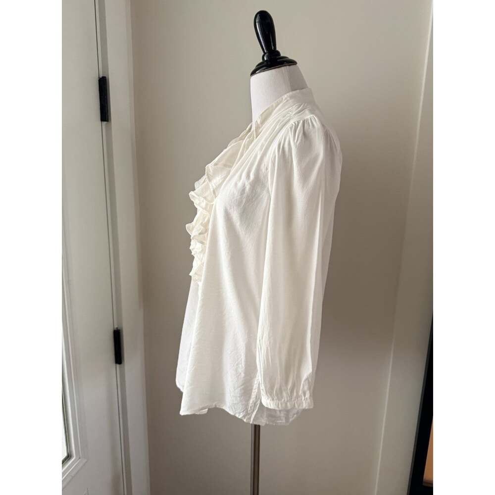Lauren Ralph Lauren Blouse M Ivory Woven Ruffle Neck 3/4 Sleeve Boho - Picture 3 of 10